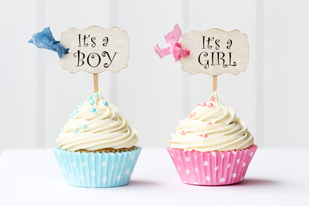 Baby shower cupcakes for a girl and boy